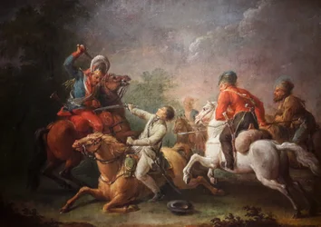 Kościuszko and his horse fall in the battle of Maciejowice